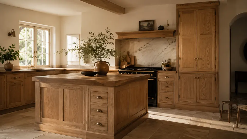 Cuisine sur mesure en bois avec îlot central