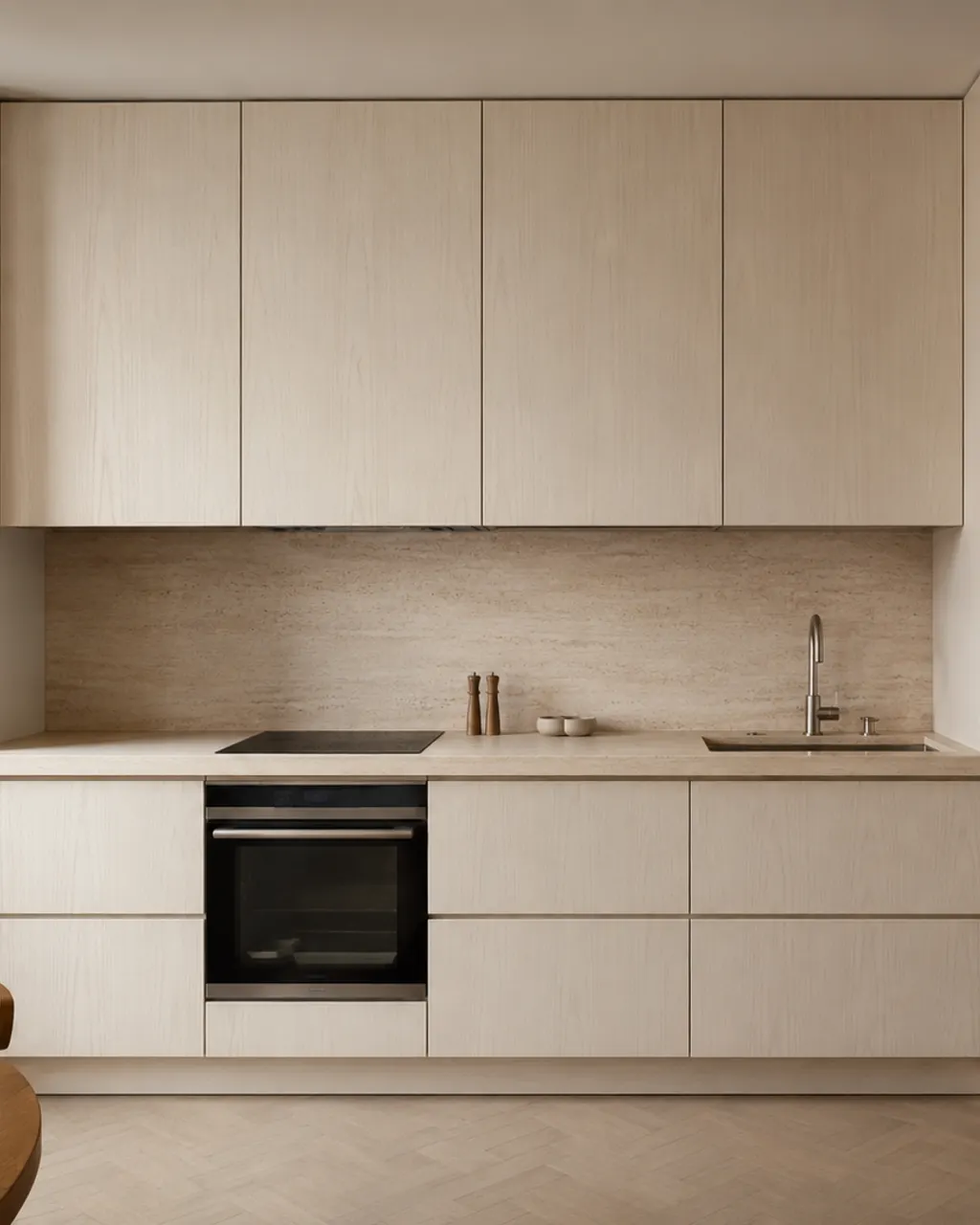 Cream kitchen with ash fronts and a pale worktop, in Avilés