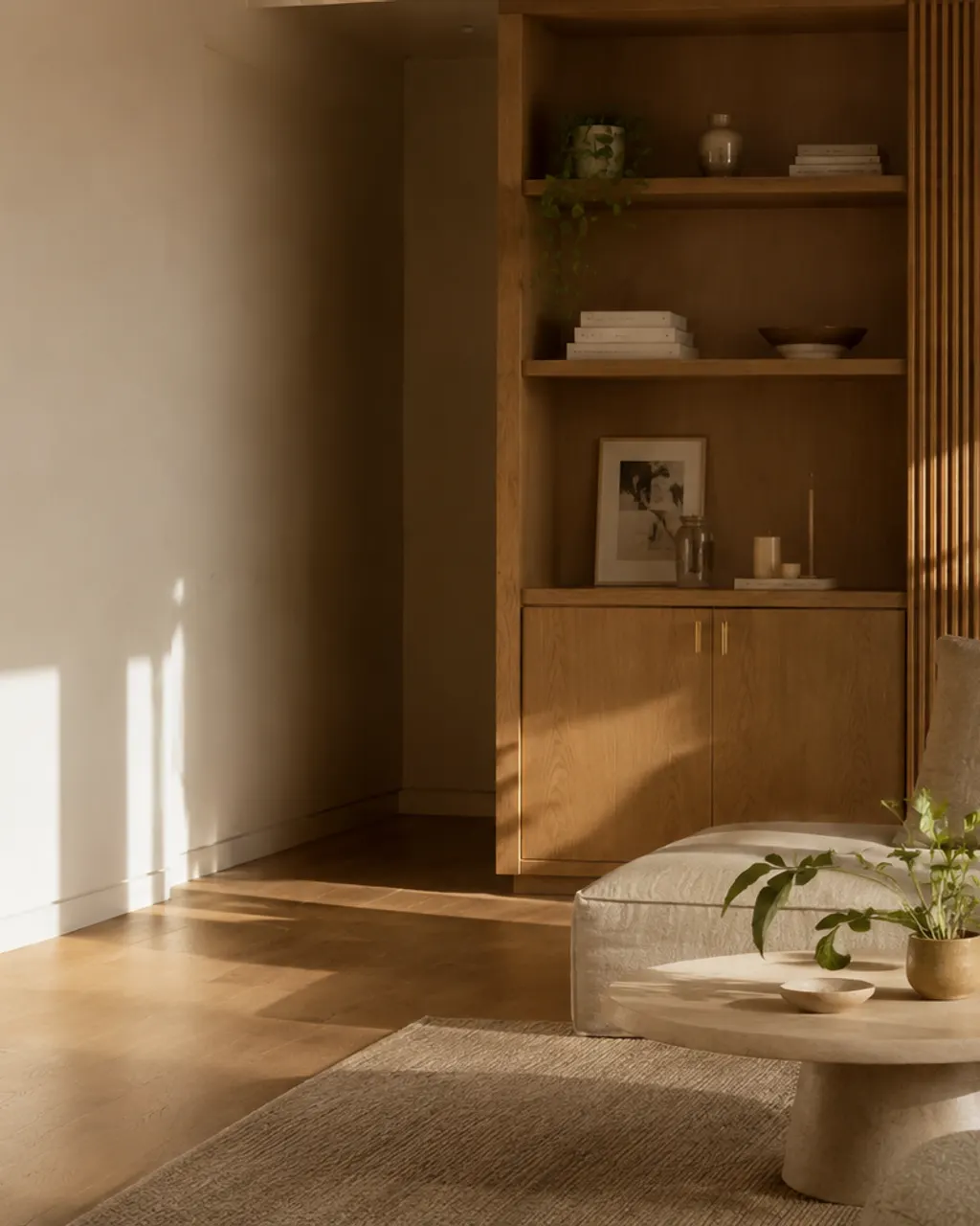 Small living room with a bespoke bookcase and low unit, in Gijón